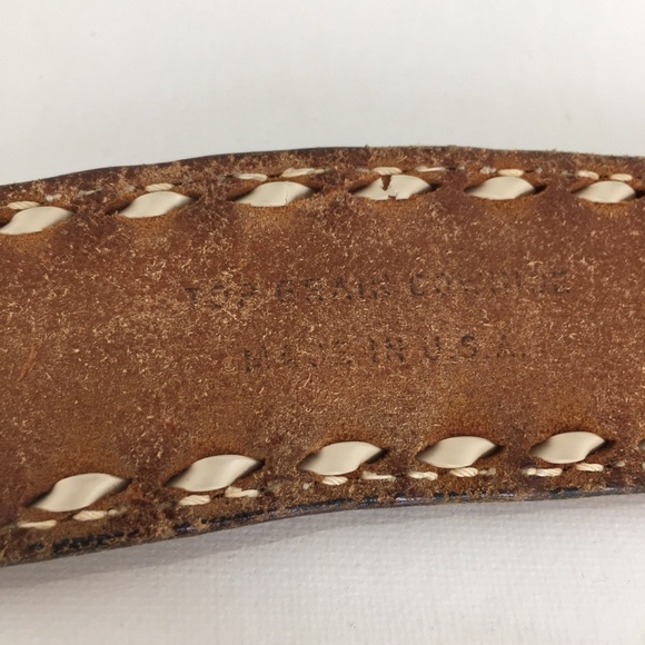 Vintage Made In The USA Brown Tooled Leather Belt Western Floral Distressed - Picture 10 of 10